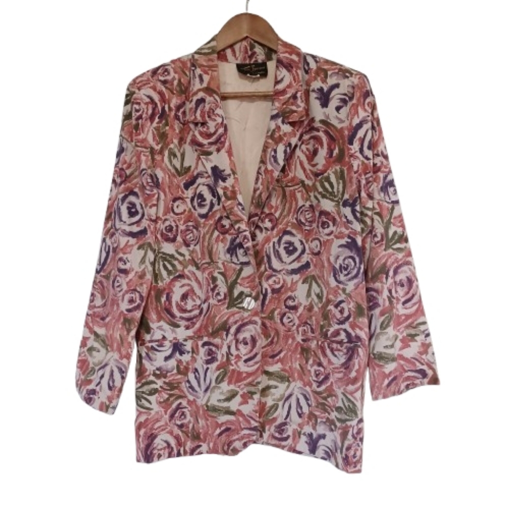 Vintage TONI GARMENT FOR C.C. MAGIC Floral Women's Blazer Suit Jacket Coat